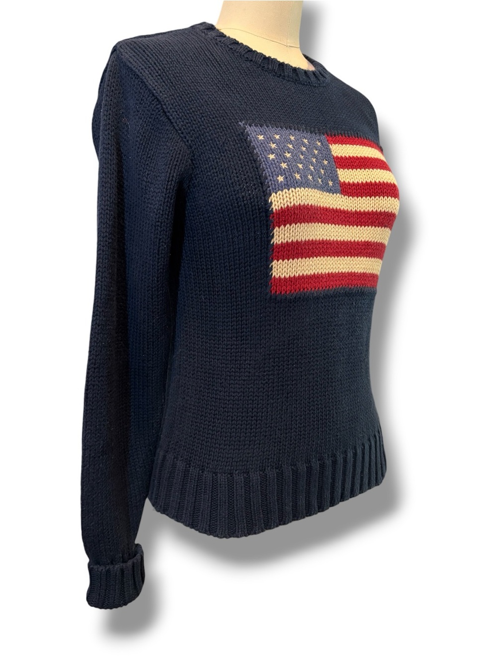 Vintage Polo by Ralph Lauren American Flag Sweater Black RL Inscribed Women’s S - Picture 3 of 10
